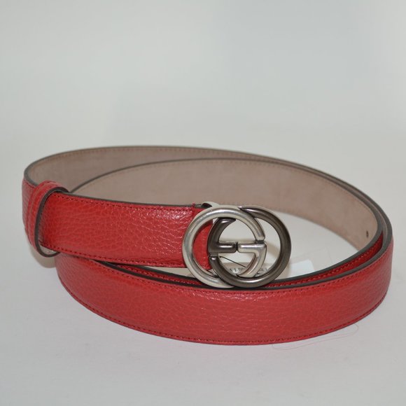 NWT GUCCI PEBBLED LEATHER TWO TONE GG BUCKLE BELT - Picture 1 of 5